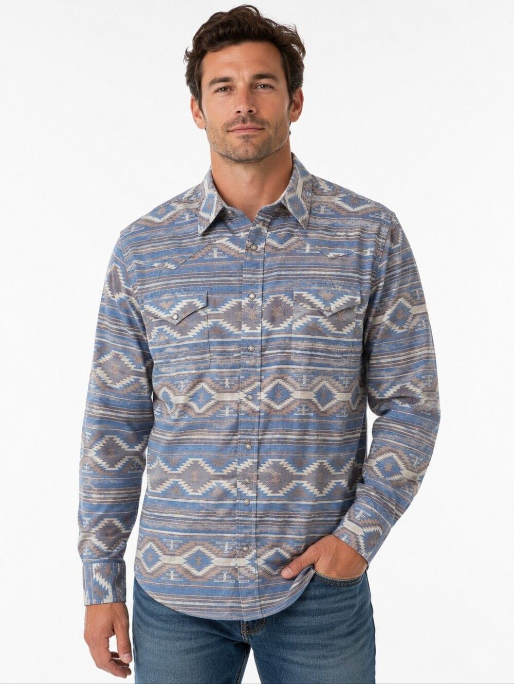 Roper Men’s XL Southwestern Aztec Print Long-Sleeve Western Shirt